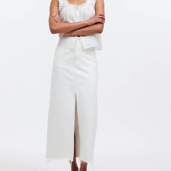 Madewell The Rilee Denim Midi Skirt Tile white NWT - Picture 1 of 11